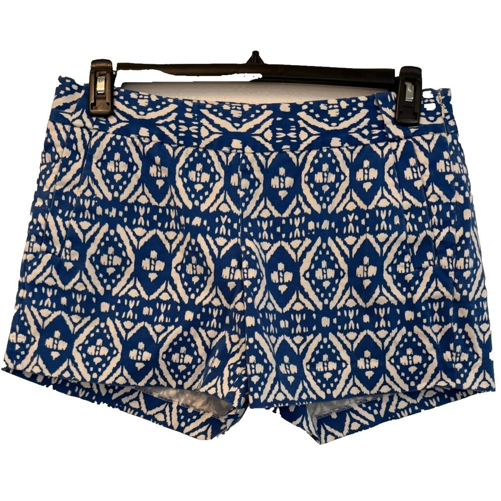 J. Crew City Fit Stretch Blue & White Preppy Side Zip Pockets Shorts Size 8
